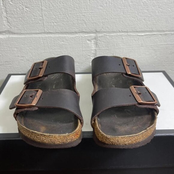 Birkenstock Arizona Black Leather Slide Sandals Slip On Womens 38 EU/7 US Narrow - Picture 1 of 10